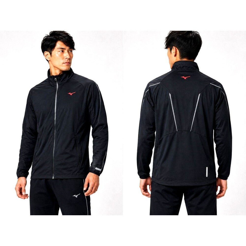 Mizuno Tech Light Jacket Men XL Black Breath Thermo Reflective Running J2GE5501